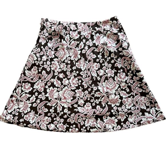 Ann Taylor Silk Blend Floral A Line Skirt Brown and Red - Picture 1 of 6